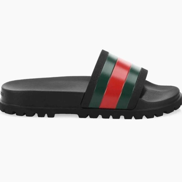Gucci Black and Green Slide Sandals - Picture 1 of 4